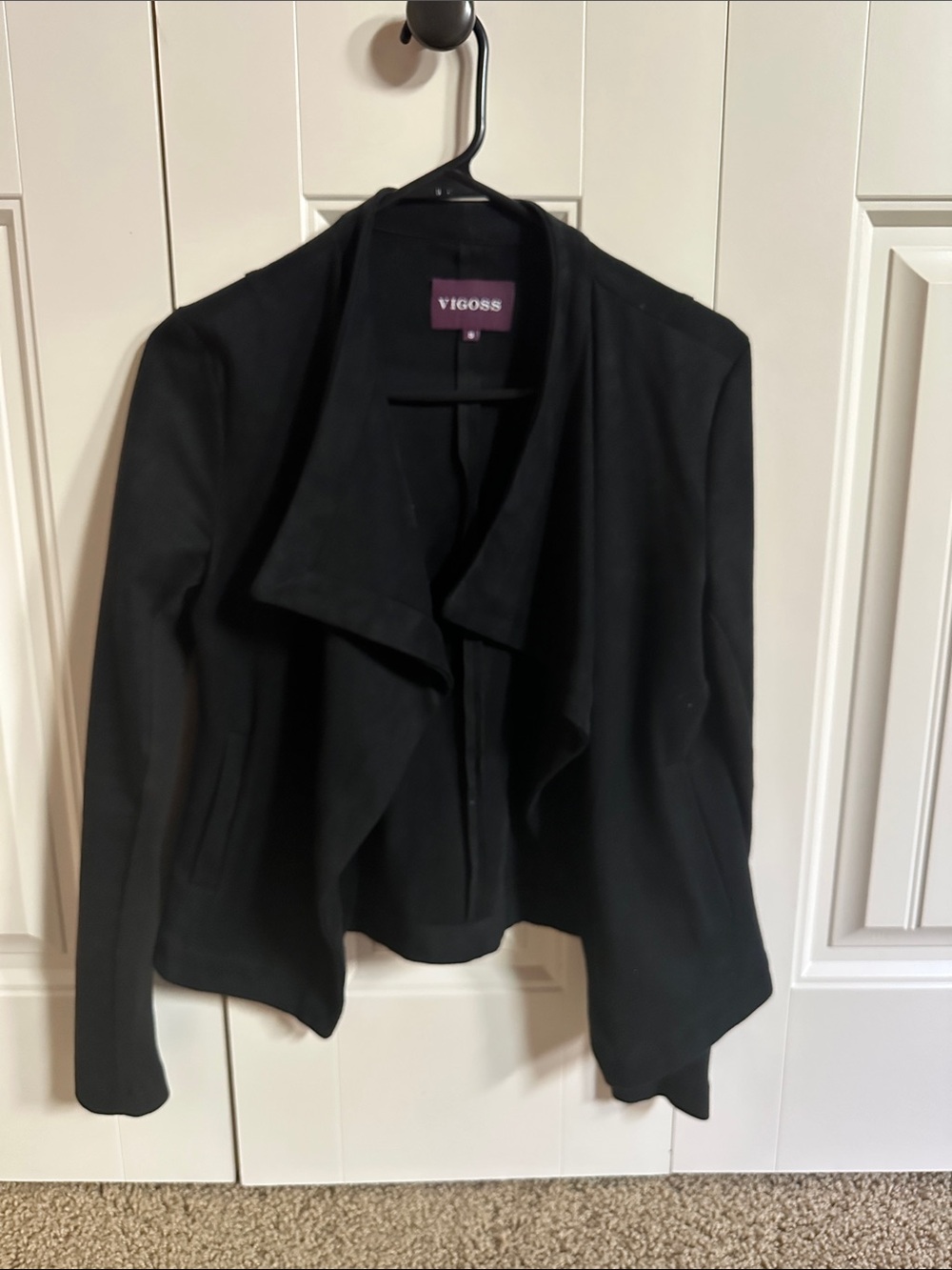 Vigoss Black Draped Open-Front Blazer Jacket